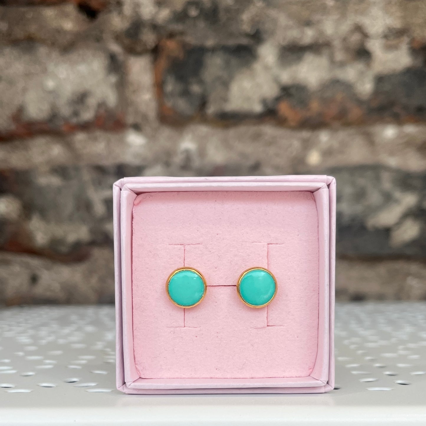 Gold Studs - Apple Green