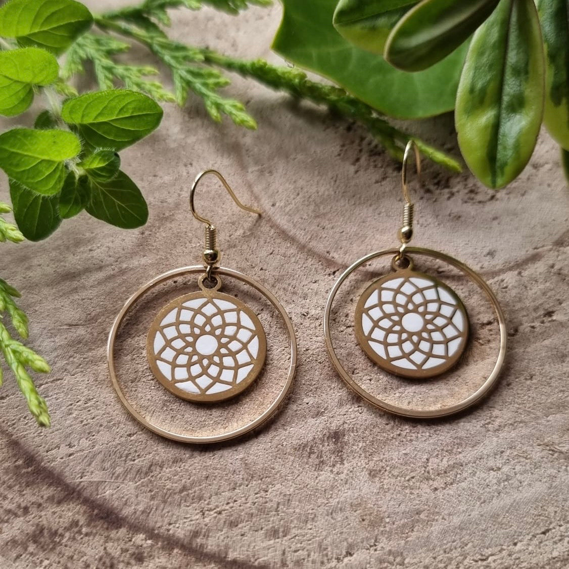 Gold Geo-Hoops - White