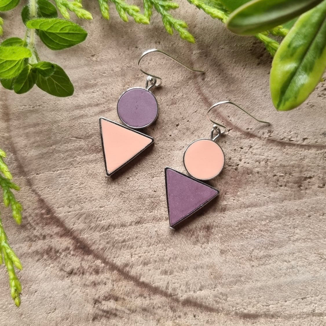 Asymmetrical Earrings - Purple & Peach