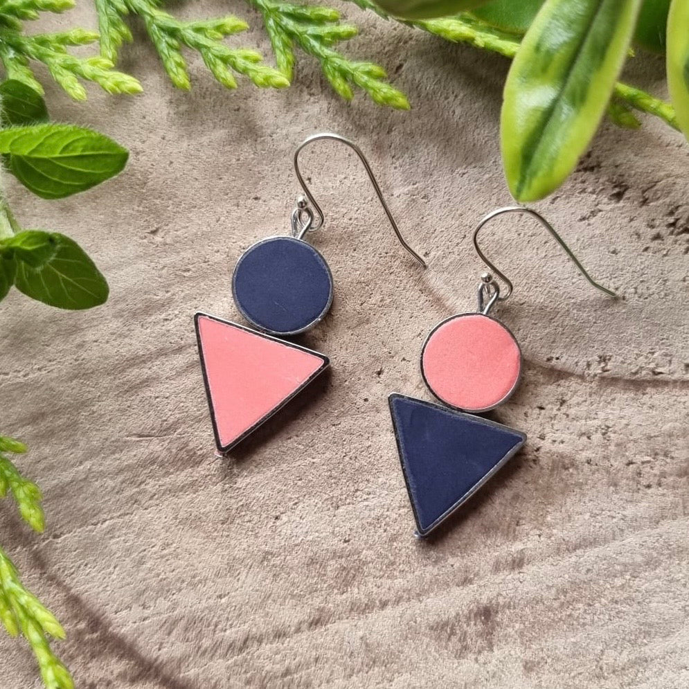 Asymmetrical Earrings - Navy & Pink