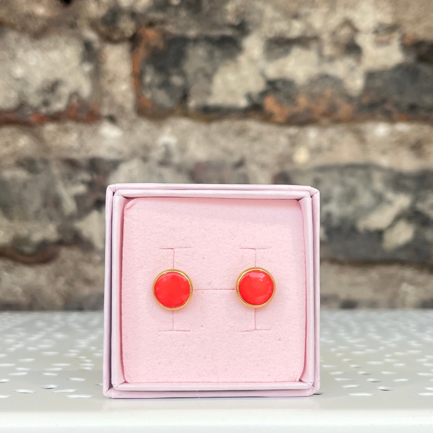Gold Studs - Coral