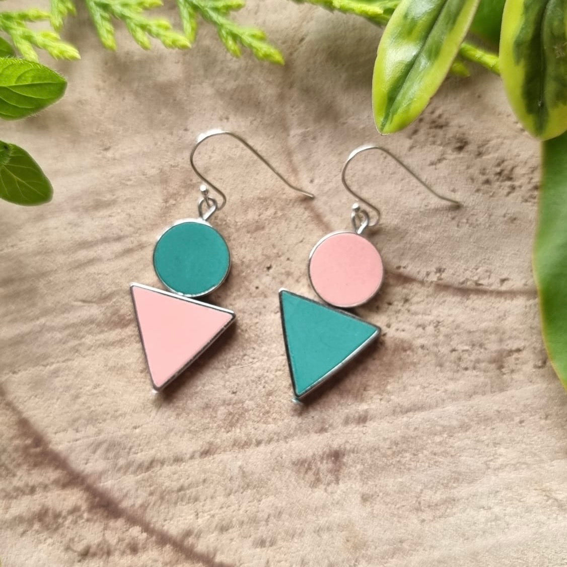 Asymmetrical Earrings - Pink & Green