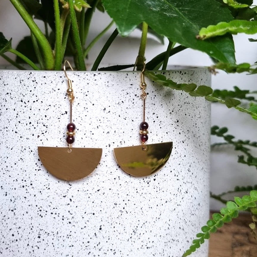 Garnet and Brass Earrings