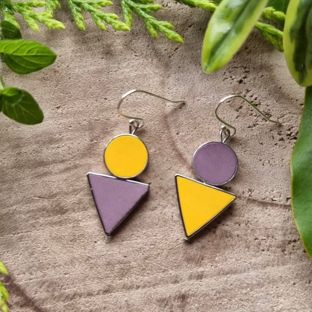 Asymmetrical Earrings - Purple & Yellow