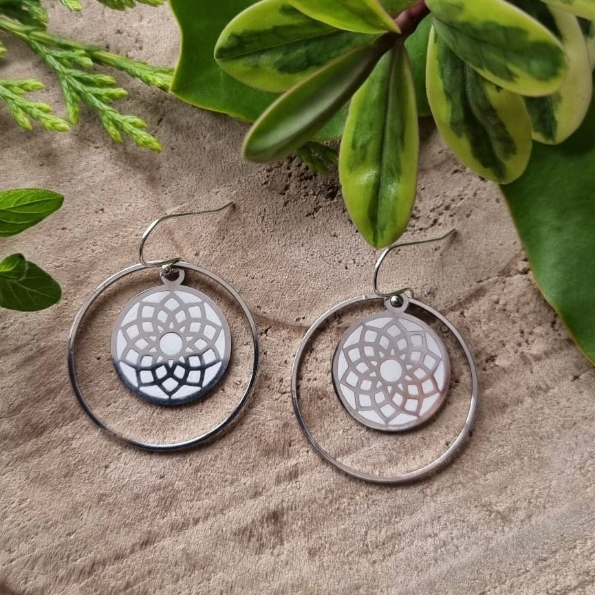 Silver Geo-Hoops - White