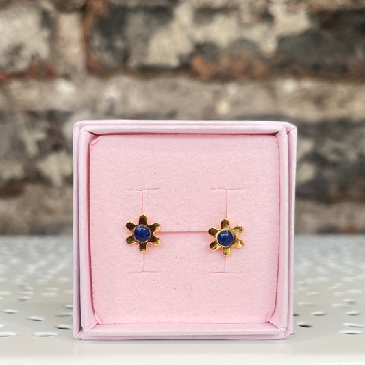 Gold Floral Studs - Blue