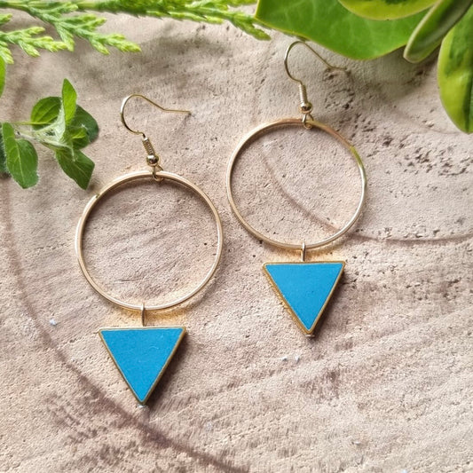 Gold Triangle Hoops - Teal