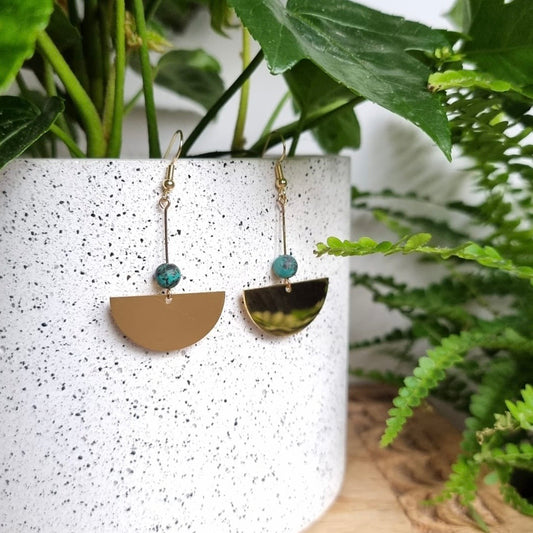 African Jade and Brass Earrings