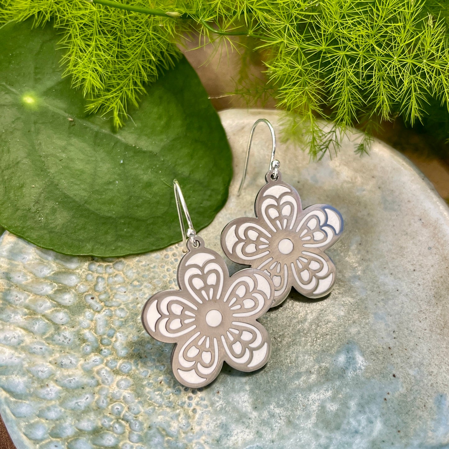 Silver Floral Earrings