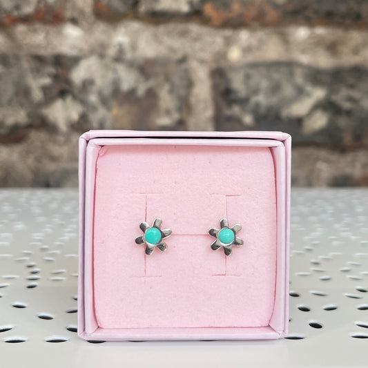 Silver Floral Studs - Apple Green