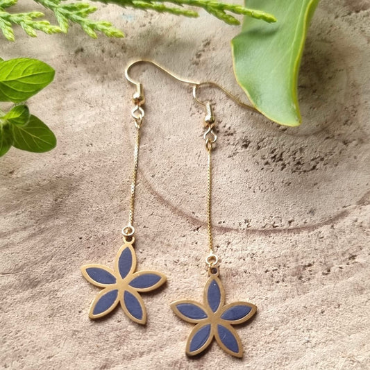 Gold Dangly Flowers - Navy