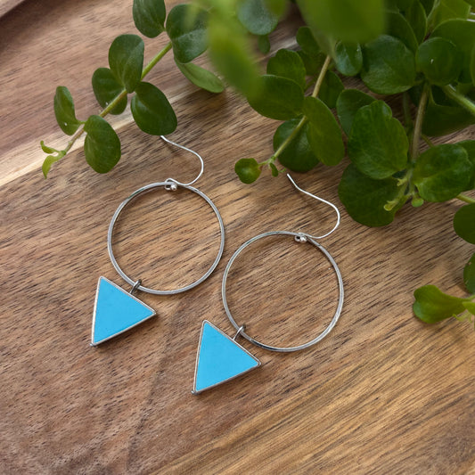 Silver Triangle Hoops - turquoise