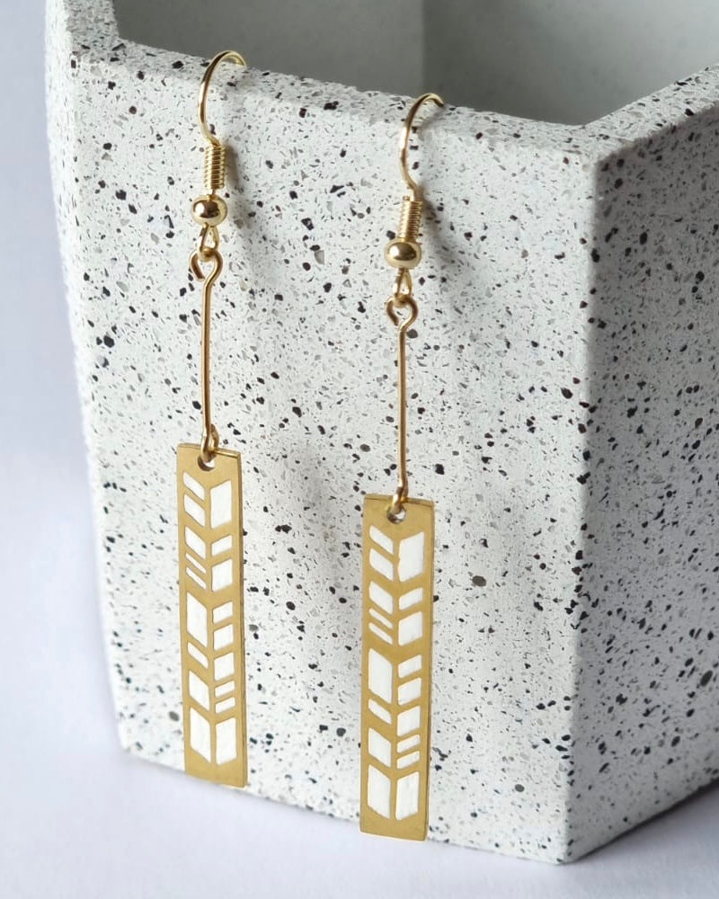 Gold Aztec Earrings - White